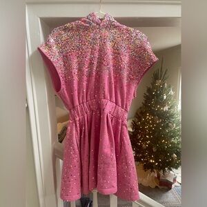 QUEEN OF SPARKLES Pink Sequin Mini Dress with Hoody XS